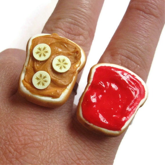 Peanut Butter Banana and Strawberry Jelly Best Friend Rings, Nickel Free
