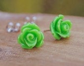 apple green parade rose flower earrings by yeahhello