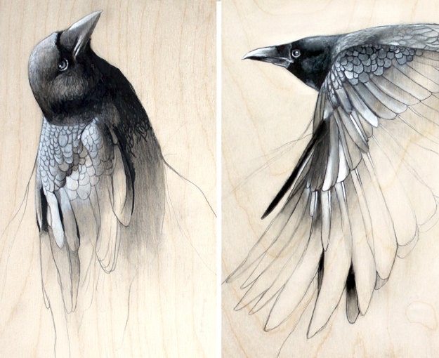 Raven Art Study Set of Two Prints - TheHauntedHollowTree