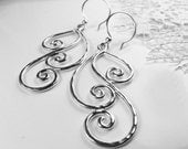 Big Swirl Earrings - Long Spiral Earrings - Dangle Silver Waves Jewelry - Large Hammered Artisan Earrings - Unique Spiral Jewelry