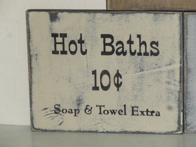 HOT BATHS SIGN / Primitive bathroom sign / Humorous bathroom wall sign / wood bathroom wall sign