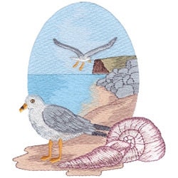 SEA GULL on the BEACH Embroidered Terrycloth Hand Towel By Becky