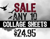 ANY 10 Collage Sheets - Bundle and Save. Choose from Retro, Horror, Halloween, Fairy Tale, Pin-Ups, Zombies, Occult, Matchbox & More