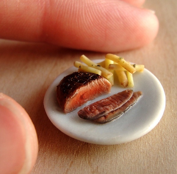 Dollhouse Miniature Food Steak and Fries
