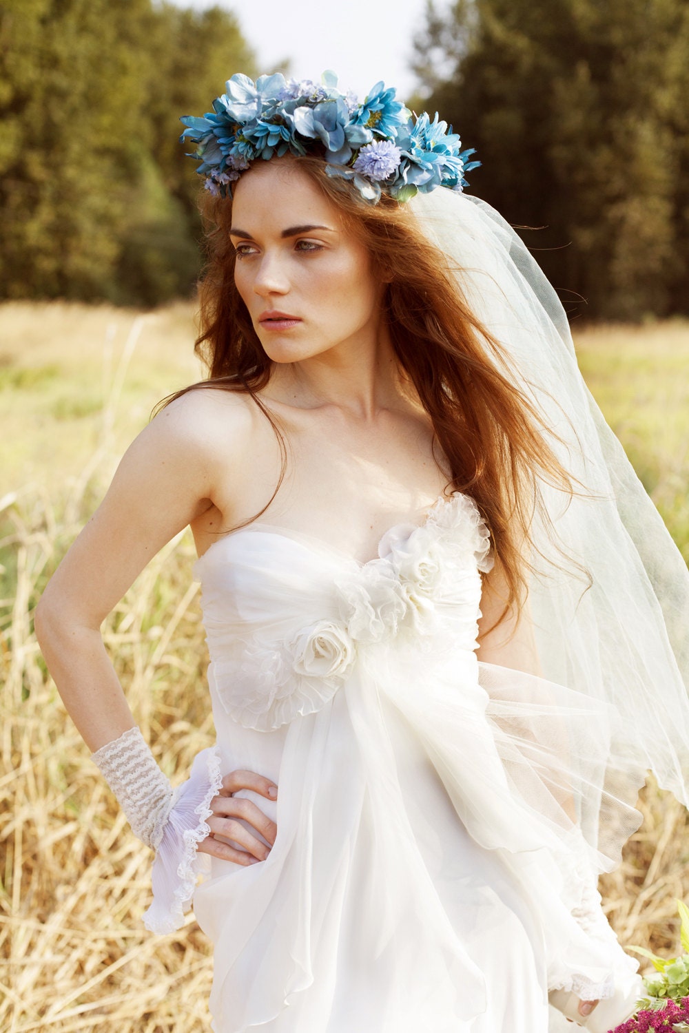 Love Me Do - Romantic Boho Wedding Gown Silk Chiffon Flowers Custom made Wedding Dress
