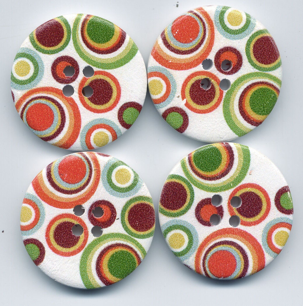 Polka Dot Buttons Decorated Funky Wooden Buttons 30mm (1 1/8 inch) Set of 4 /BT13