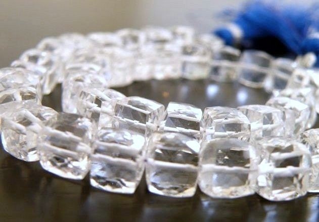 Rock Crystal Quartz Gemstone Briolette Faceted Cube Briolette 7mm 1/2 Strand, Wholesale