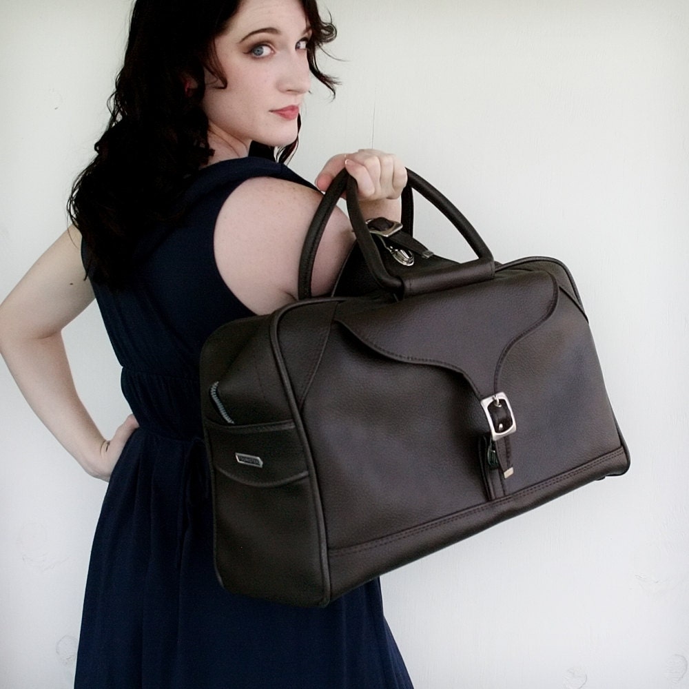 VINTAGE Deep Chocolate Brown TOTE Bag Luggage by American Tourister Briefcase or Duffle