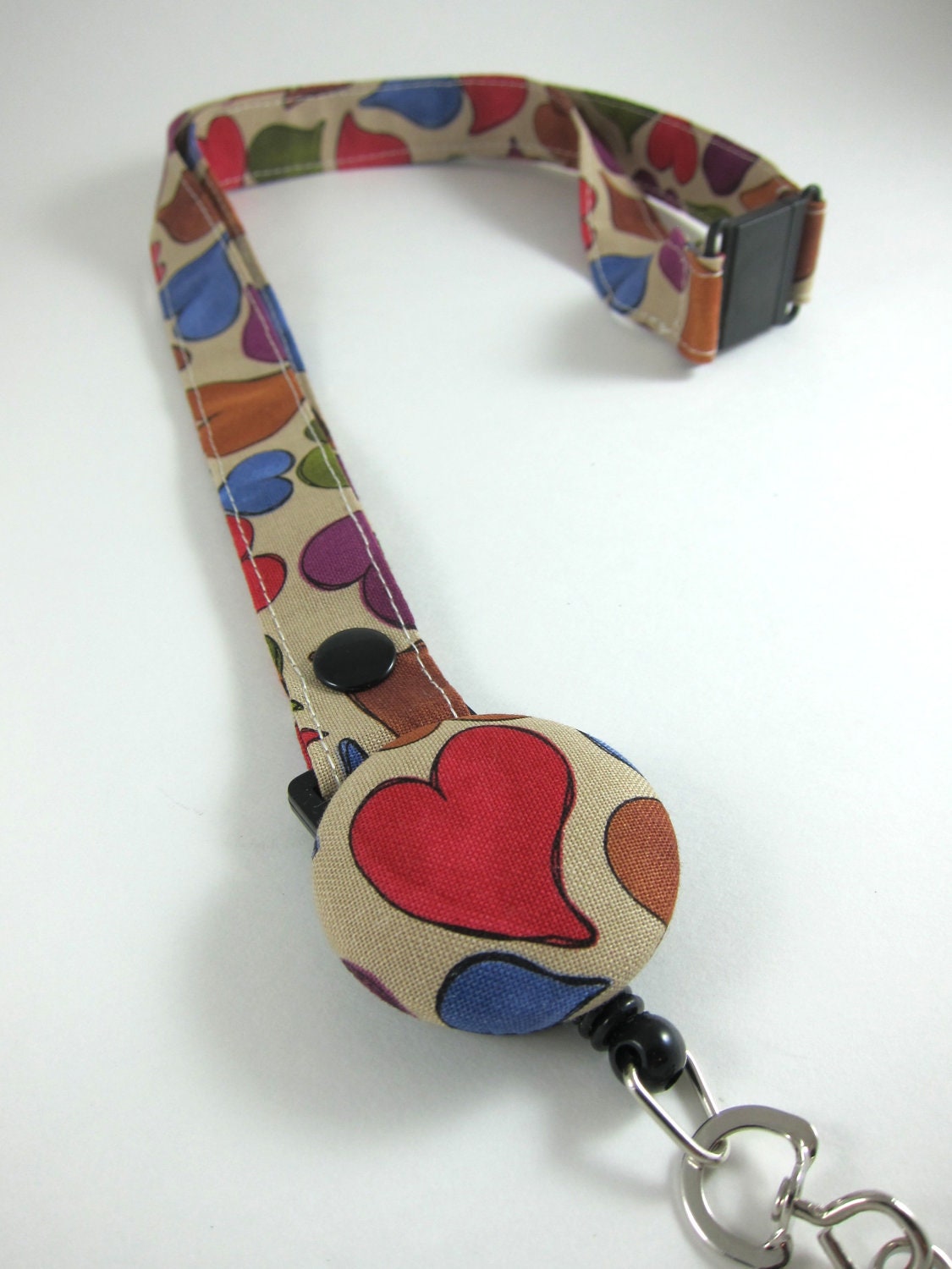 Fabric Lanyard with Retractable Badge Reel - ID Badge Holder - Hearts
