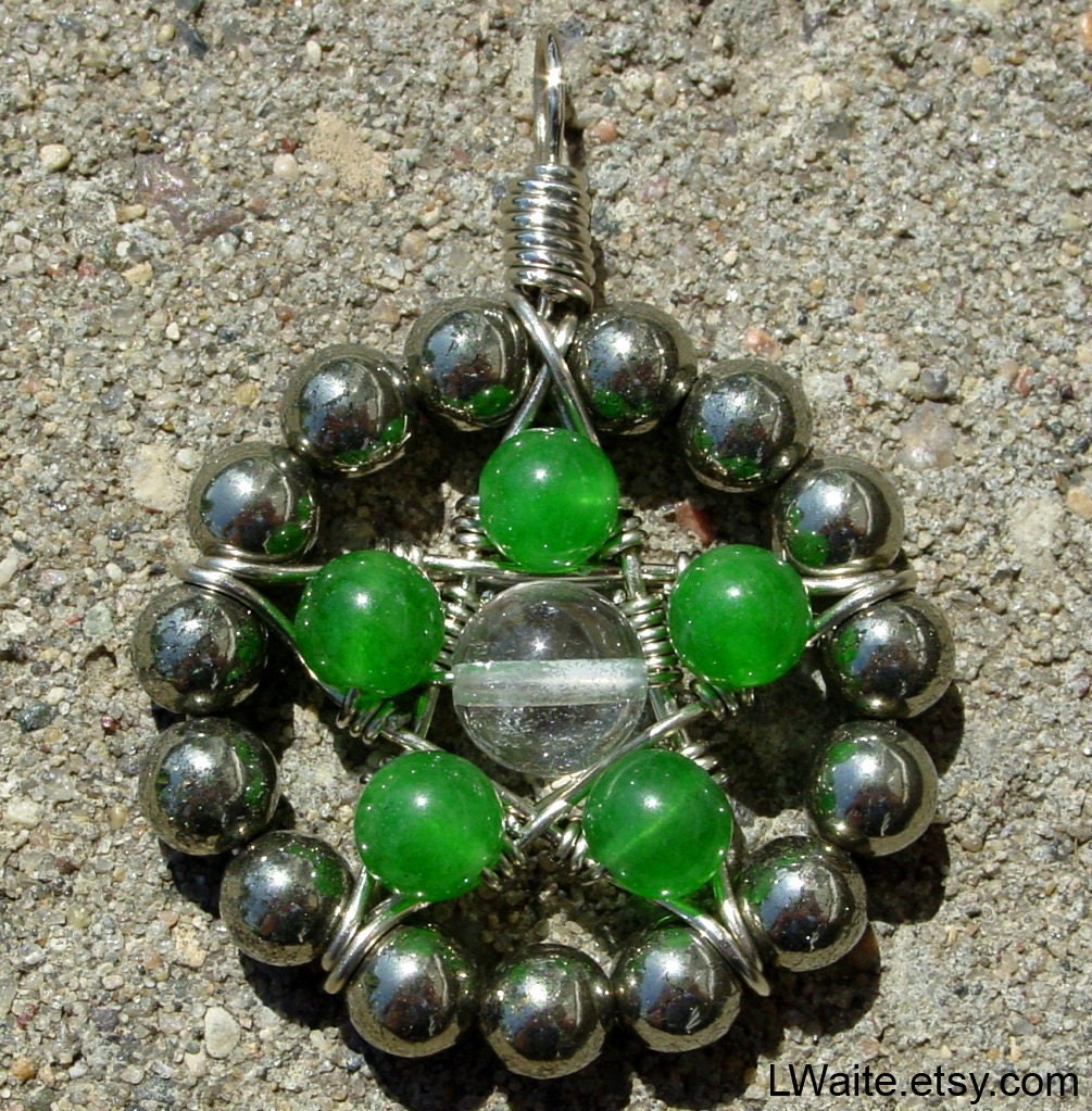 Nickel Silver Pyrite Green Jade Quartz Star Pendant