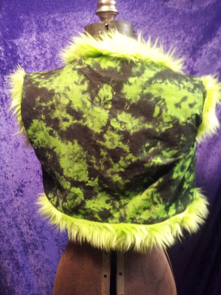 Toxic Green Furry Reversible Industrial Buckle Vest Size small- medium