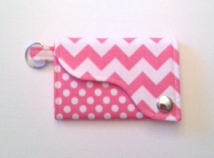 Chevron and Dot Key chain /Credit Card / Business Card Wallet  in Pink