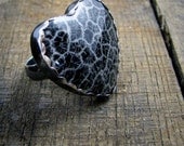 Cold Black Heart - Sterling Silver and Black Fossil Coral Cocktail Ring - Valentines Gift - MADE TO ORDER