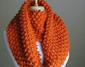 Infinity Scarf Pumpkin Orange Hand Knit Chunky Textured Pattern