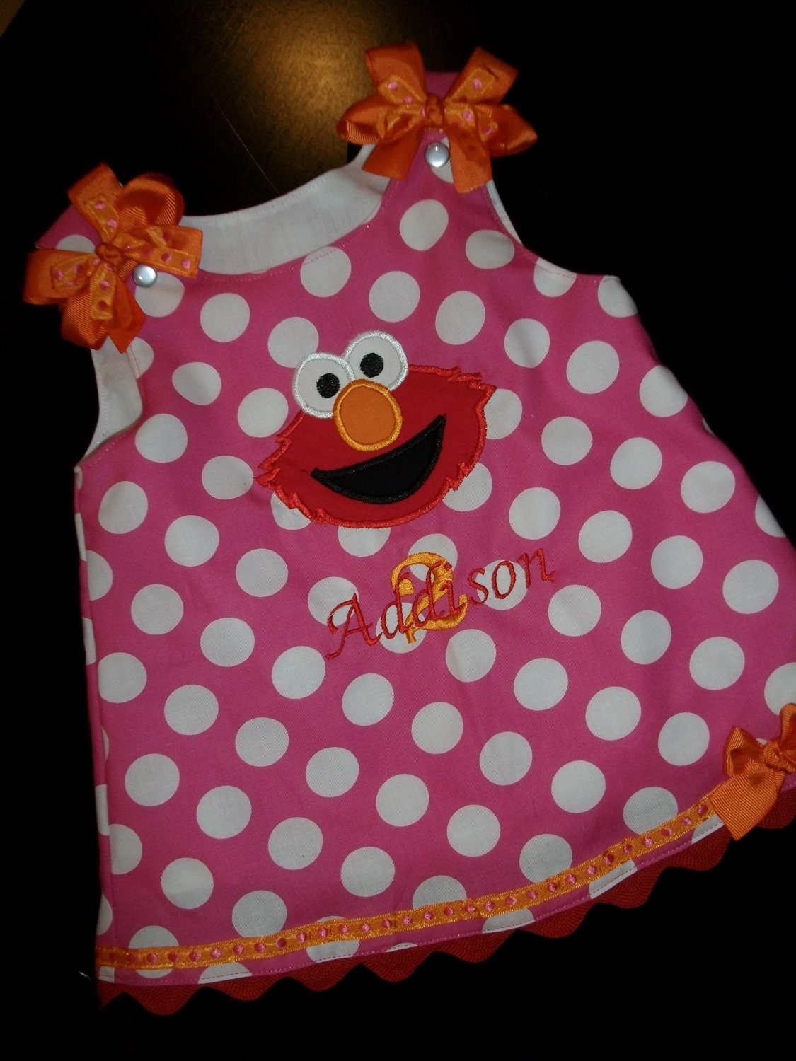 Elmo Jumper Dress bright pink dot embroidered with your child's name
