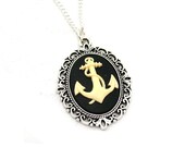 Black Anchor Necklace, Ivory Nautical Cameo