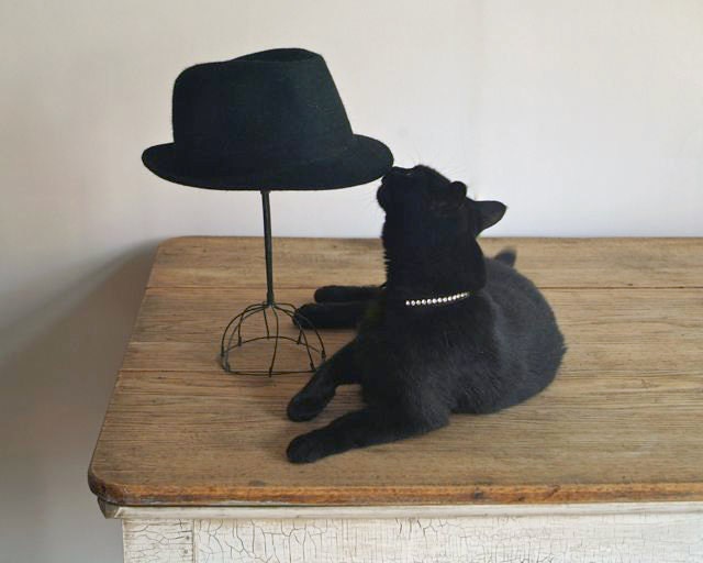 1950s Handmade Black Felt Fedora, Vintage Fedora Hat