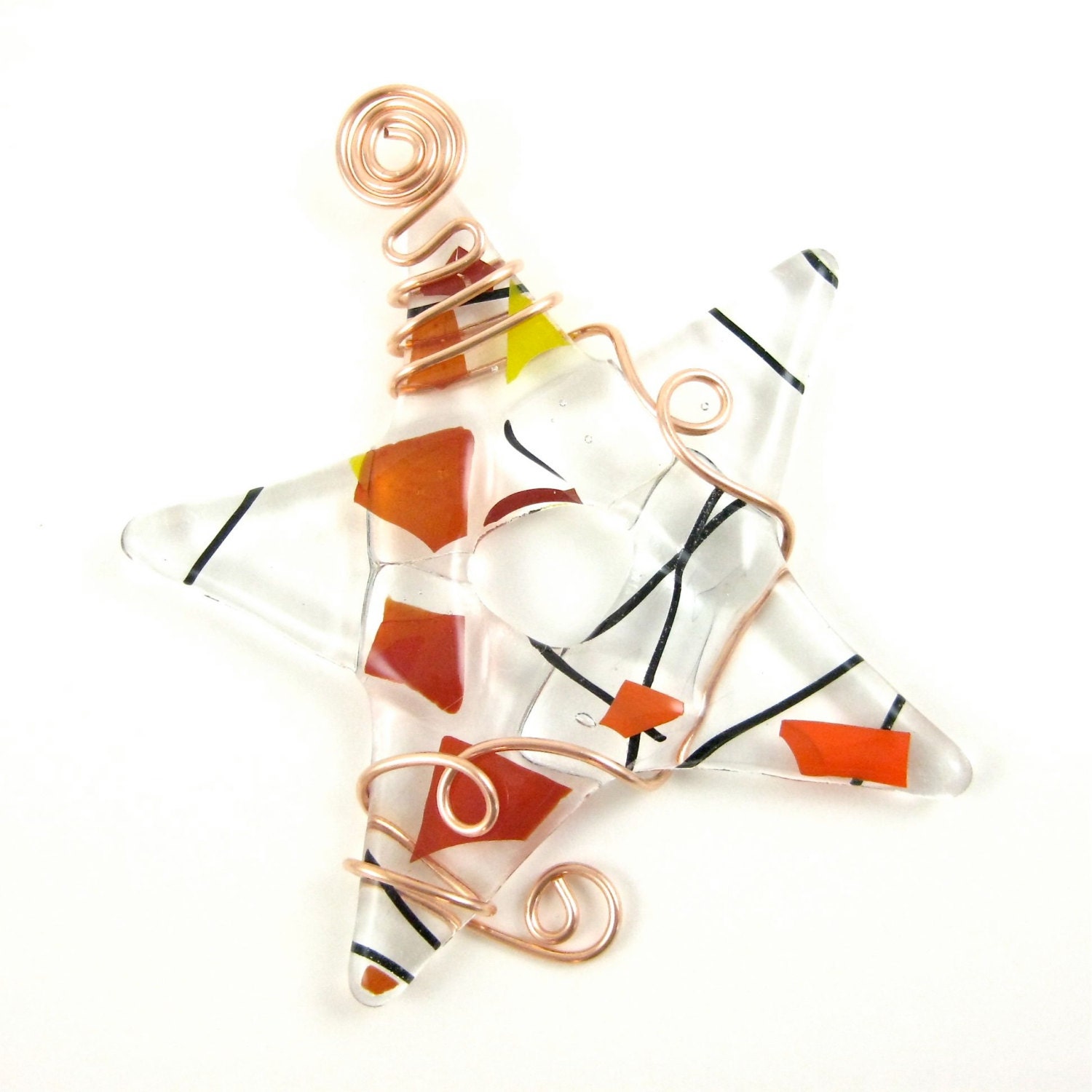 Glass Star Suncatcher Orange, Black and Clear Fused - Limited Edition