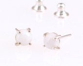 Small White Quartz Post Earrings, 6mm
