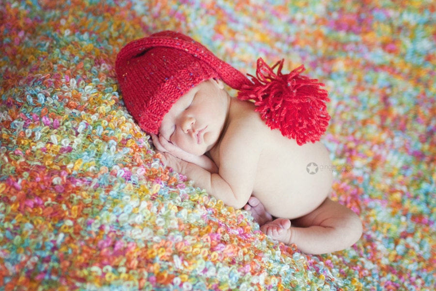 baby elf hat hat 6 - 12 months red tweed photo prop