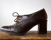 Chocolate Brown Leather Vintage Oxfords- Size 7 1/2