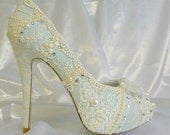 Something Blue Lacey bridal shoes with 5 1/4 inch heels .. with vintage lace and Swarovski crystals