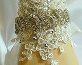 Sarah ..  Vintage inspired Lace and Crystal bridal cuff bracelet