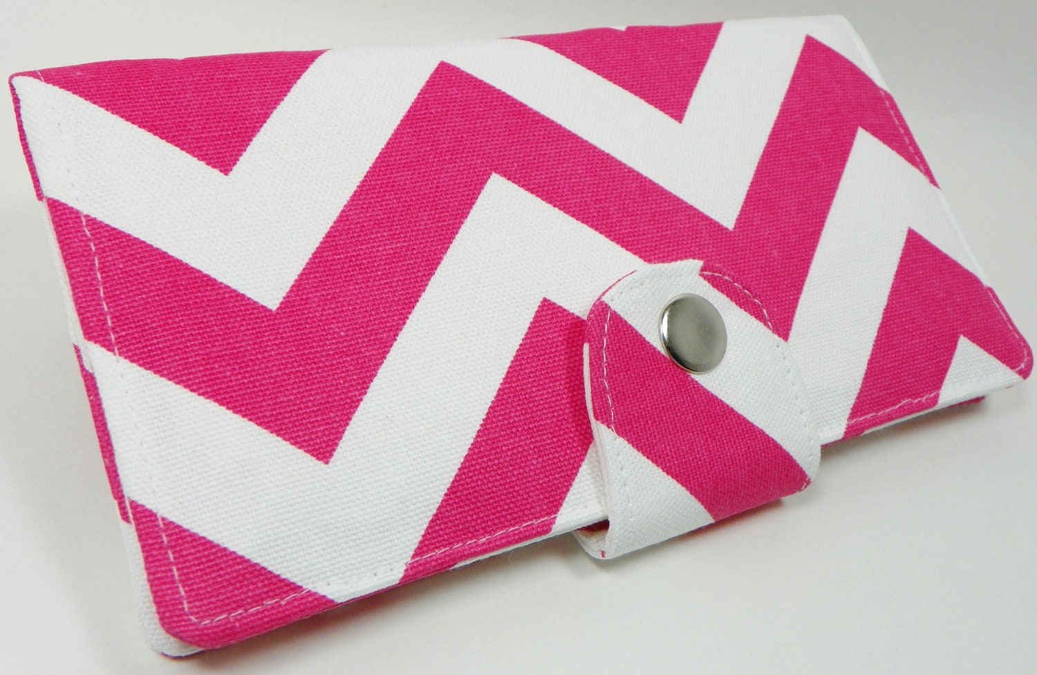 Handmade Long Wallet  BiFold Clutch Chevron Zig Zag Candy Pink