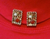 Vintage Filigree Faux Pearl and Stone Earrings