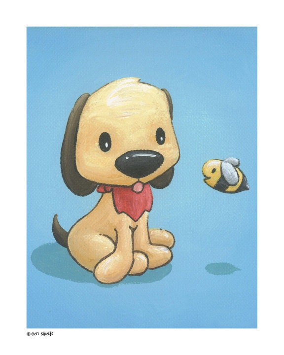 Are You Ready To Bumble - Dog and Bee 8x10 Print by Geri Shields