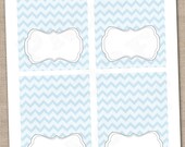 Blue Chevron and Gray Buffet Card Printable Labels Instant Download