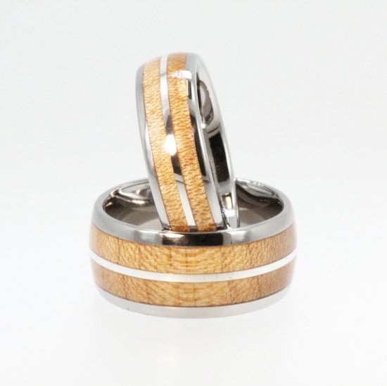 Mens Wood Wedding Rings - Ring Armor Waterproof Maple wood & Sterling Silver Inlay