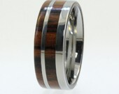 Titanium Wooden Wedding Ring with Ironwood Wood and Titanium pinstripe inlay