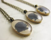 Three Antique Inspired Custom Silhouette Necklaces - Oval Portrait Pendants with brass finish - antique bronze chain