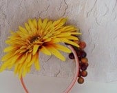 Yellow Gold Floral Headband / Autumn Harvest Fashion / Berries - Flower / Yellow - Gold - Orange - Brown / Fall Head Piece / OOAK