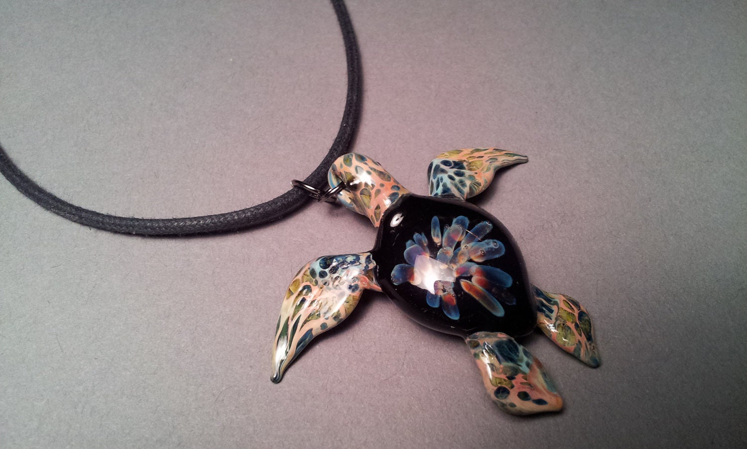 Tide Pool Series Sea Turtle for men or women on black cord with lobster clasp