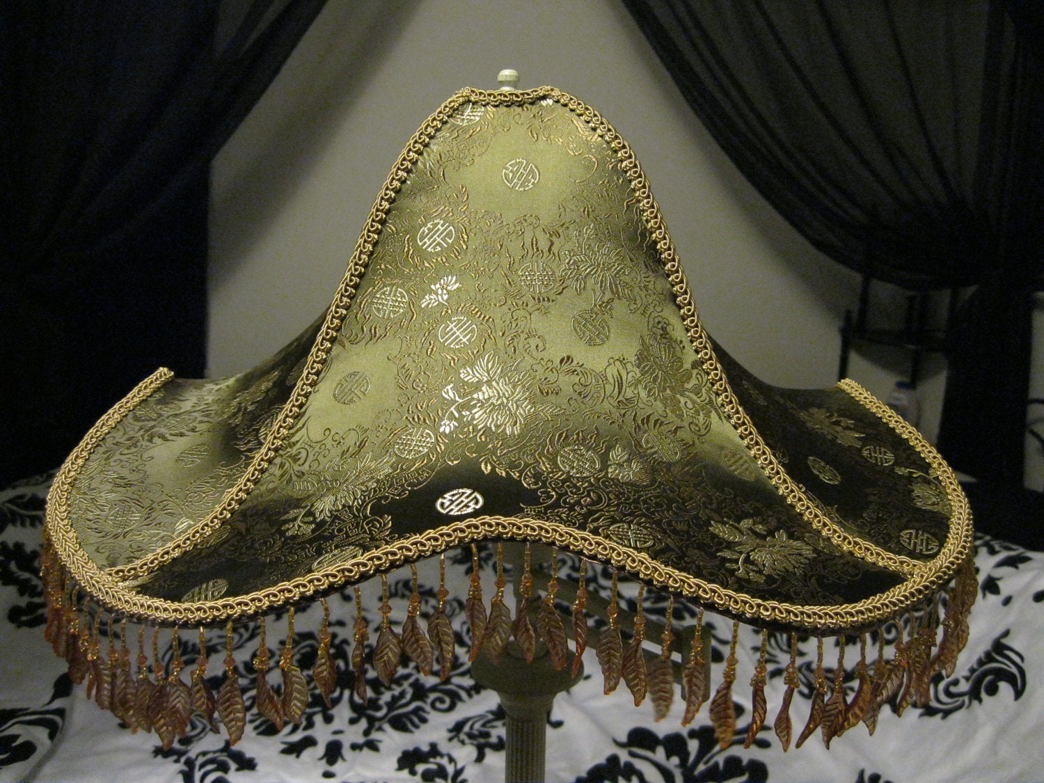 Victorian Lampshade "Autumn Leaves" - Green Gold and Amber Victorian Lamp Shade