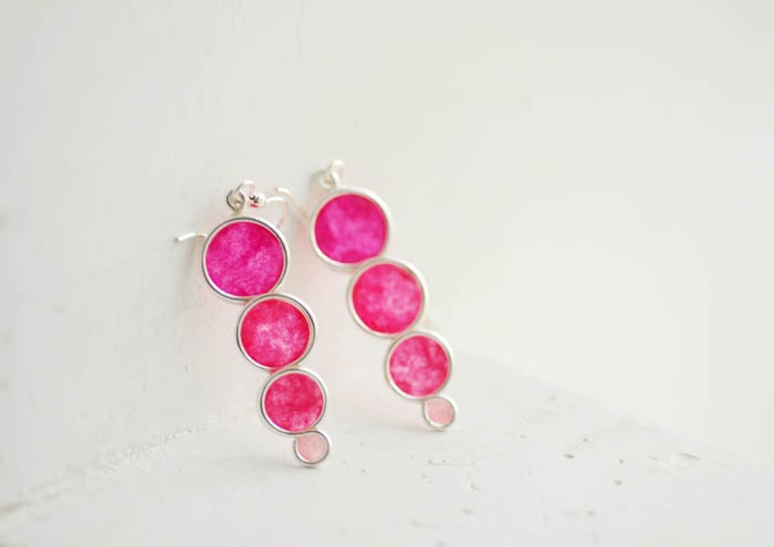 Colorblock Pink Bubble Earrings Sterling Silver, Paper Wearable Art Jewelry...
