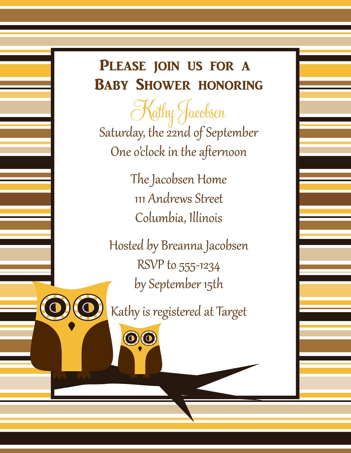 Owl Baby Shower Invitation Personalized Yellow and Brown (set of 10) Il_170x135