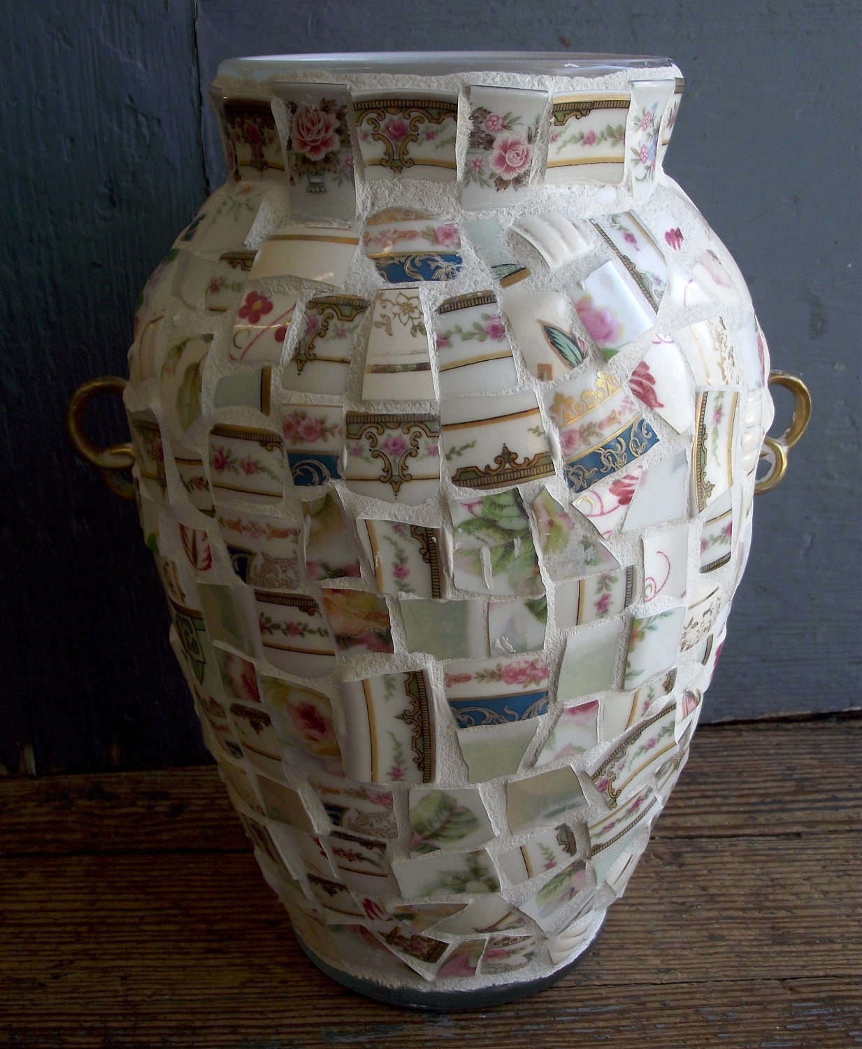 Mosaic Vase - Made from Vintage Teacups - Romantic Porcelain
