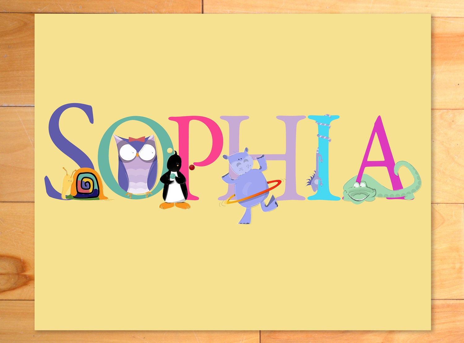 Children Decor, Childrens Wall Art, Personalized, Animal Alphabet, Custom Name - 11 x 14 custom print