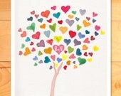 Wedding Wall Art, Personalized Nursery Wall Art, Childrens Decor, Rainbow Hearts, Initials on Tree - Custom Art Print of Original Watercolor