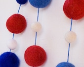 Patriotic Wool Felt Ball Garland - 4 yards - 60 balls 1cm/2cm
