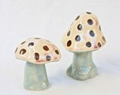 Mushrooms Toadstools in Stoneware Ceramic with polka dots