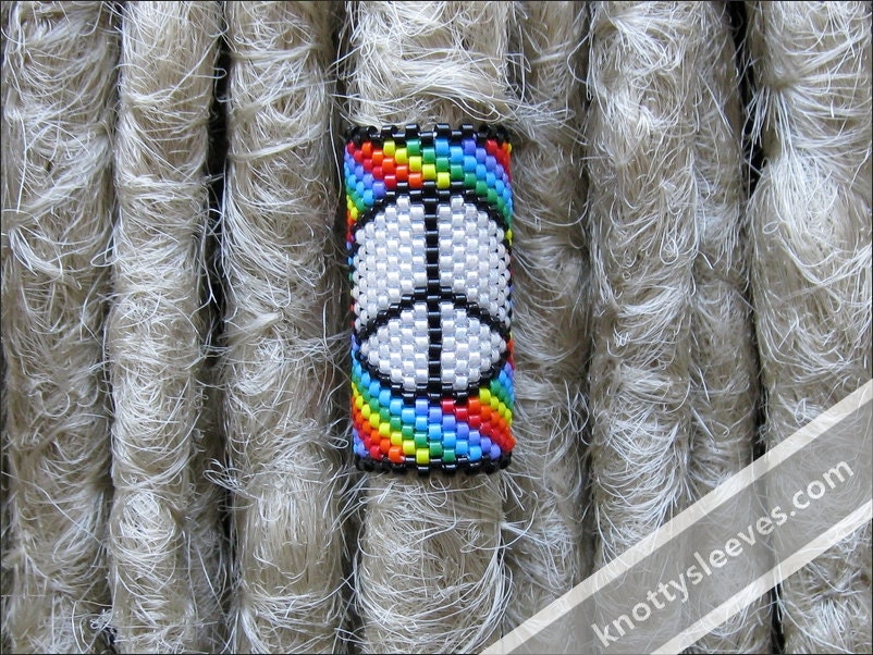 Dread Bead - Peyote Stitch Dreadlock Sleeve - Peace Rainbow