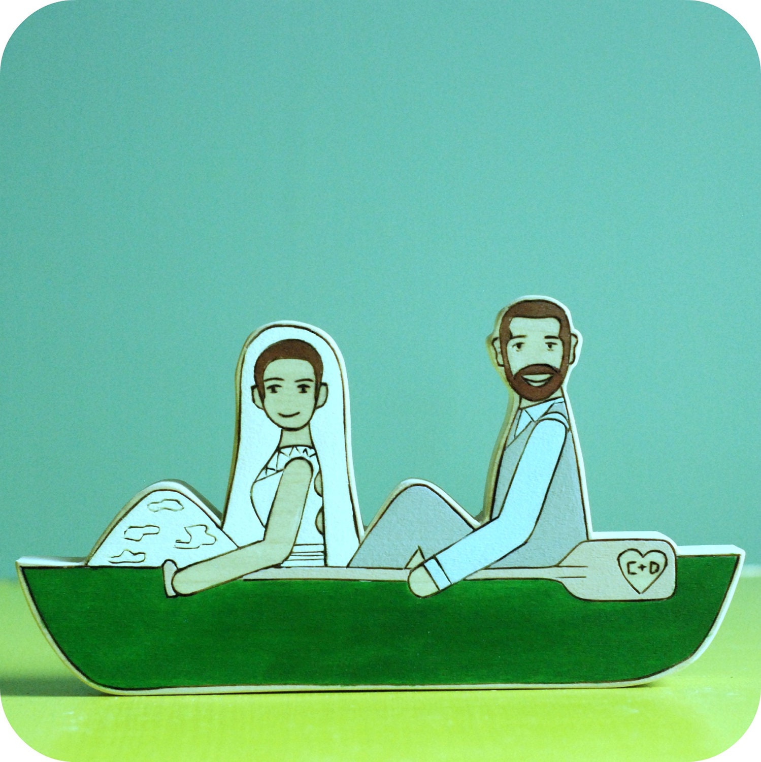 Custom Wedding Cake Topper Couple in  Canoe or Kayak