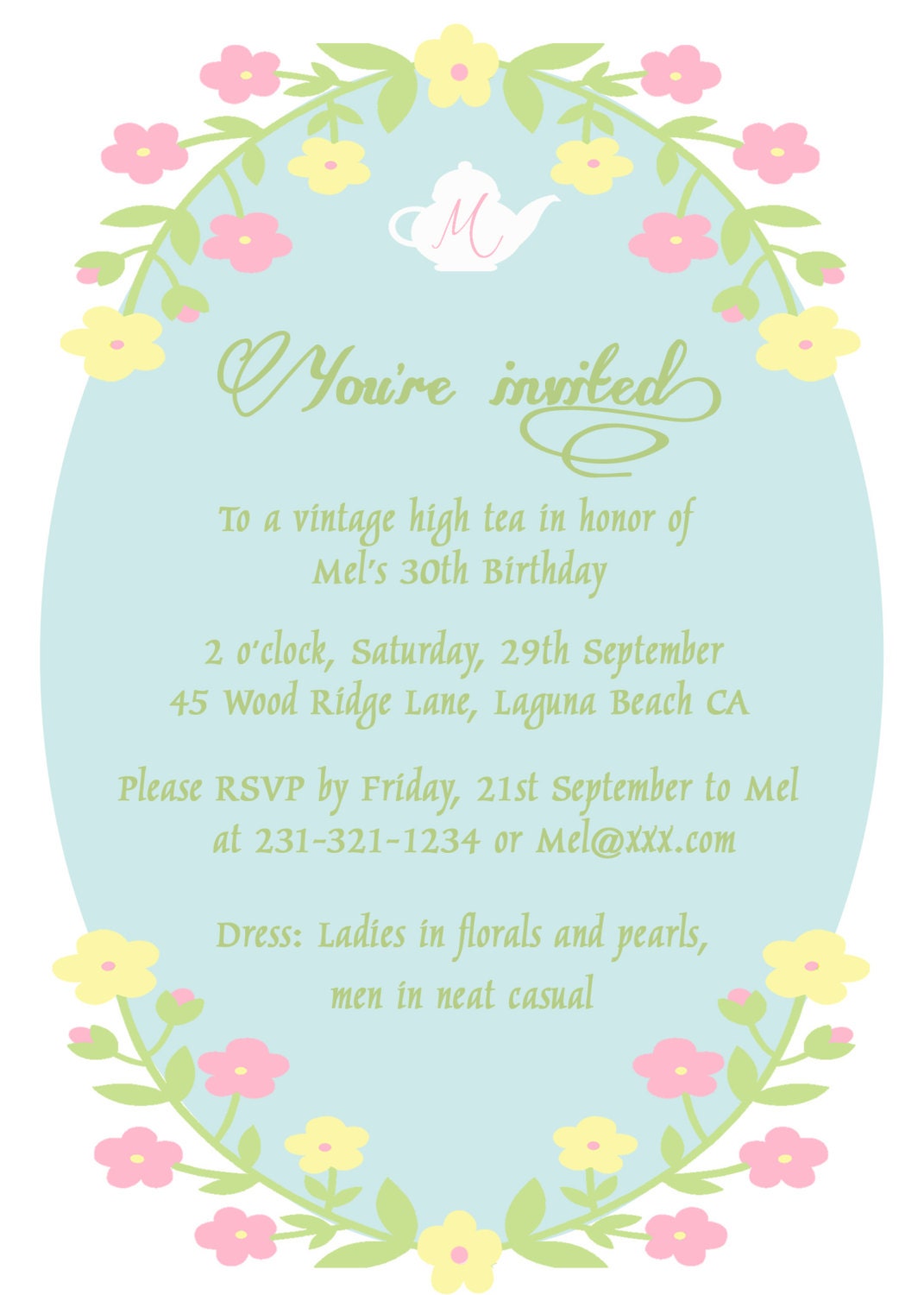 Seen on Little Big Company-Printable 5x7 Vintage High Tea Party Invitation- Do It Yourself Greyson Design