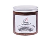 Lavender Organic Body Scrub with Dead Sea Salts, essential oils and Vitamin E, small 8 oz - 227 grams - wooden scoop
