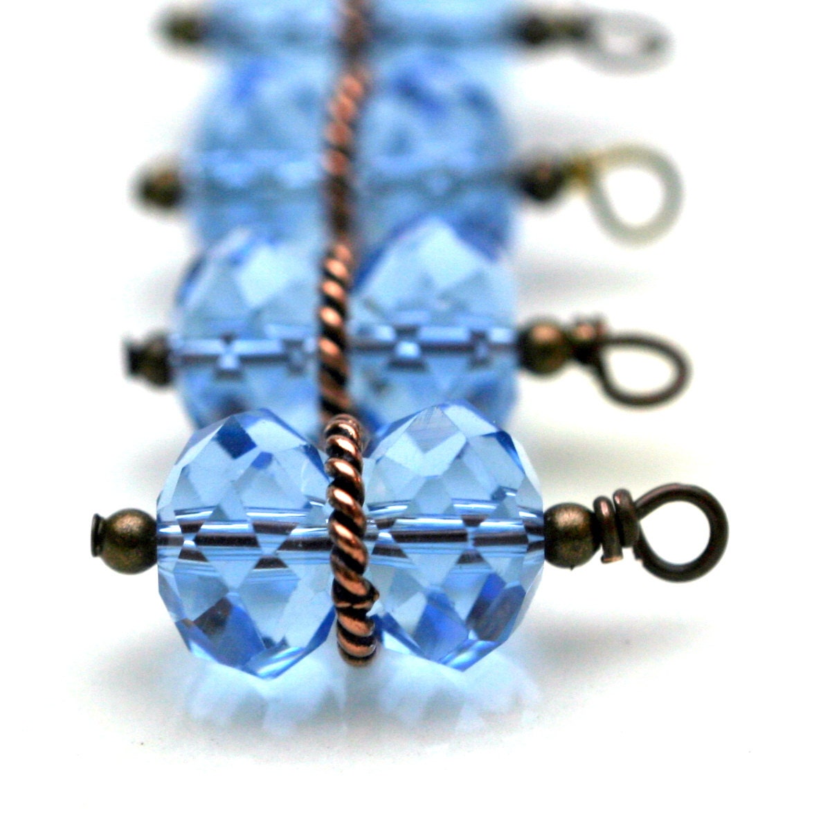 Bead Drop Dangle Charm Set in Blue and Copper- 4 Pieces