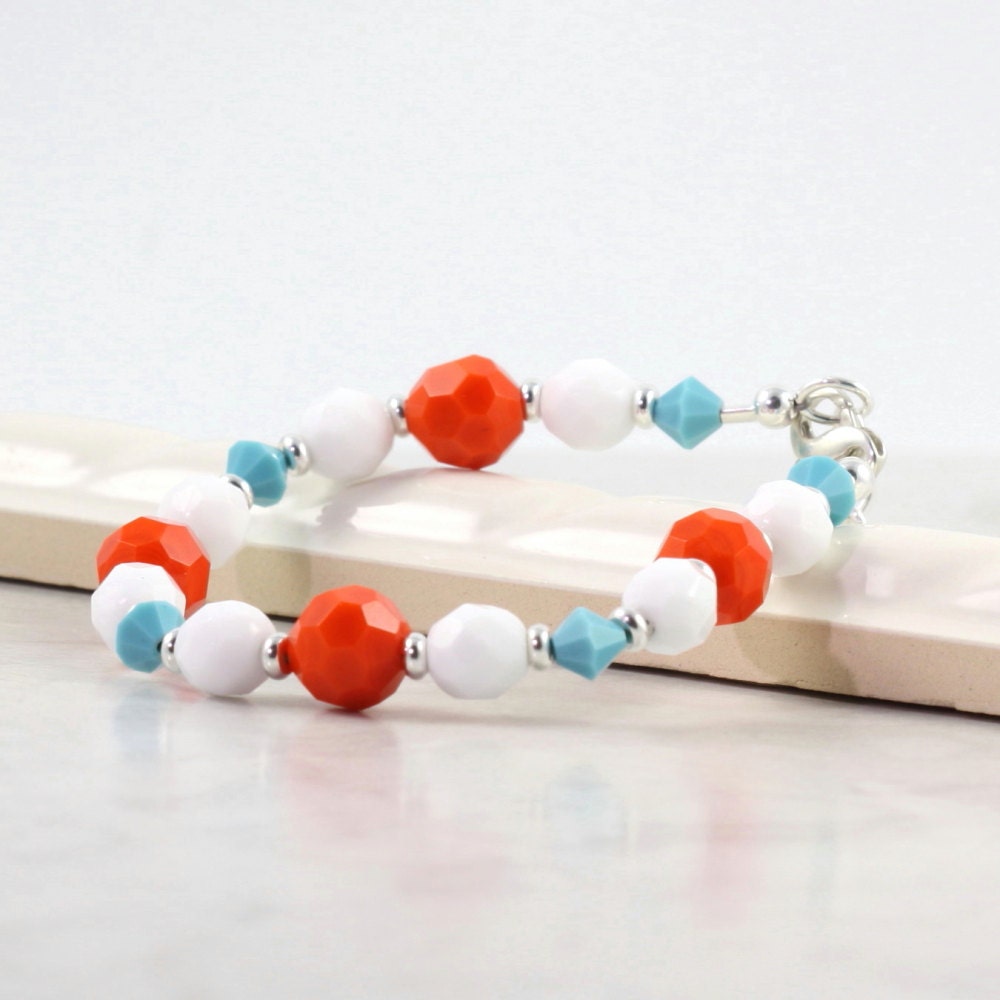 Summer Fashion Necklace Orange Turquoise White Bright Fun Beach Jewelry Tangerine Tango